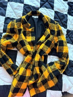 Bella Apparel Women's Yellow & Black Plaid Blazer